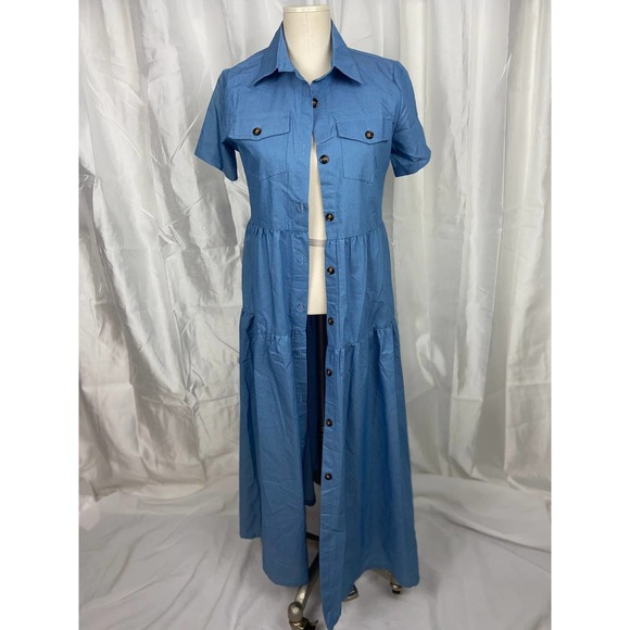 Chambray Tiered Button Down Dress - Picture 6 of 7